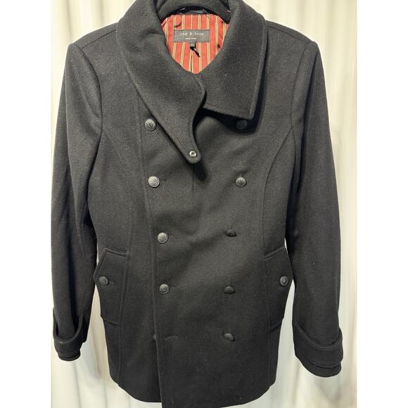 Rag Bone Womens M 100% Wool Pea Coat Double Breasted Distressed